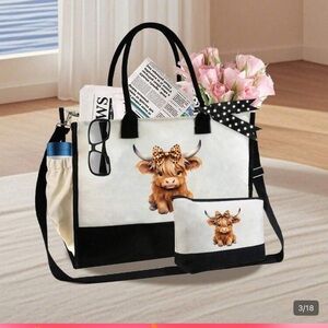 New Highland Cow Tote Bag. With zippered pouch insert